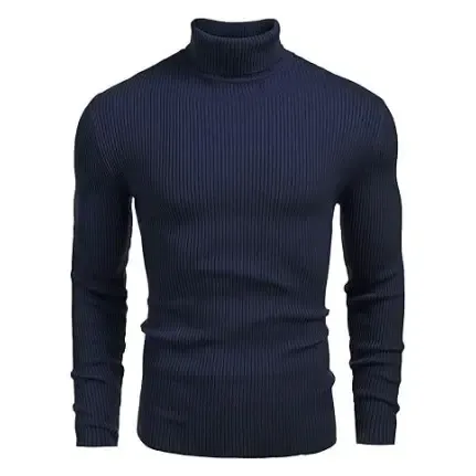 Fall/Winter Men’s Ribbed High-Neck Sweater – Slim Fit, Soft Knit, Warm Casual Pullover