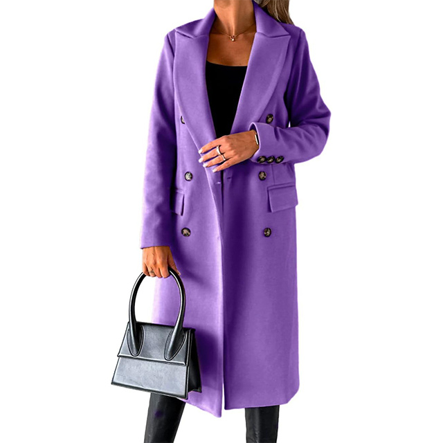Womens Long Wool Coat Double Breasted Trench Coat Fall Winter Clothes