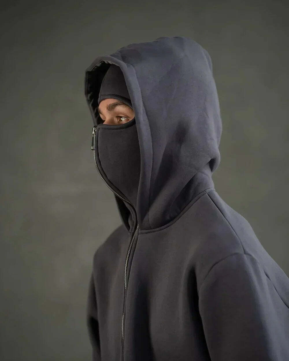 Unisex Hoodie with Built-In Eye Mask, Double Hooded Hoodie, Full Zip Hooded Sweatshirt for Cold Weather