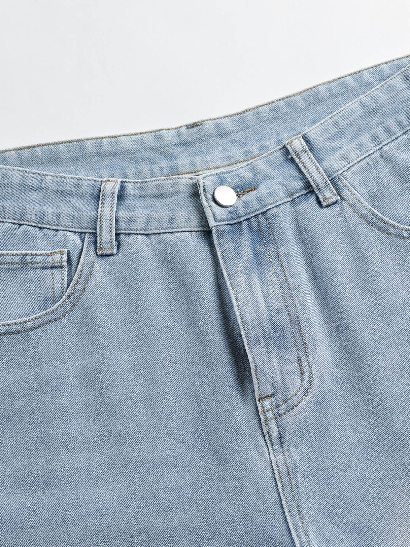 Men's washed retro color denim shorts, trendy, versatile, loose straight-leg casual streetwear denim five-point pants