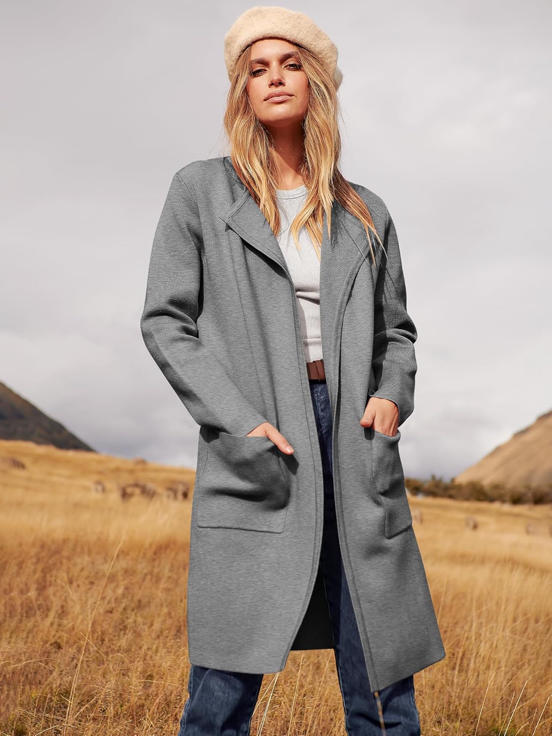 Women's Open Front Knit Lightweight Cardigan Casual Long Coatigan Sweater Lady Jacket Coat 2025 Fall Outerwear