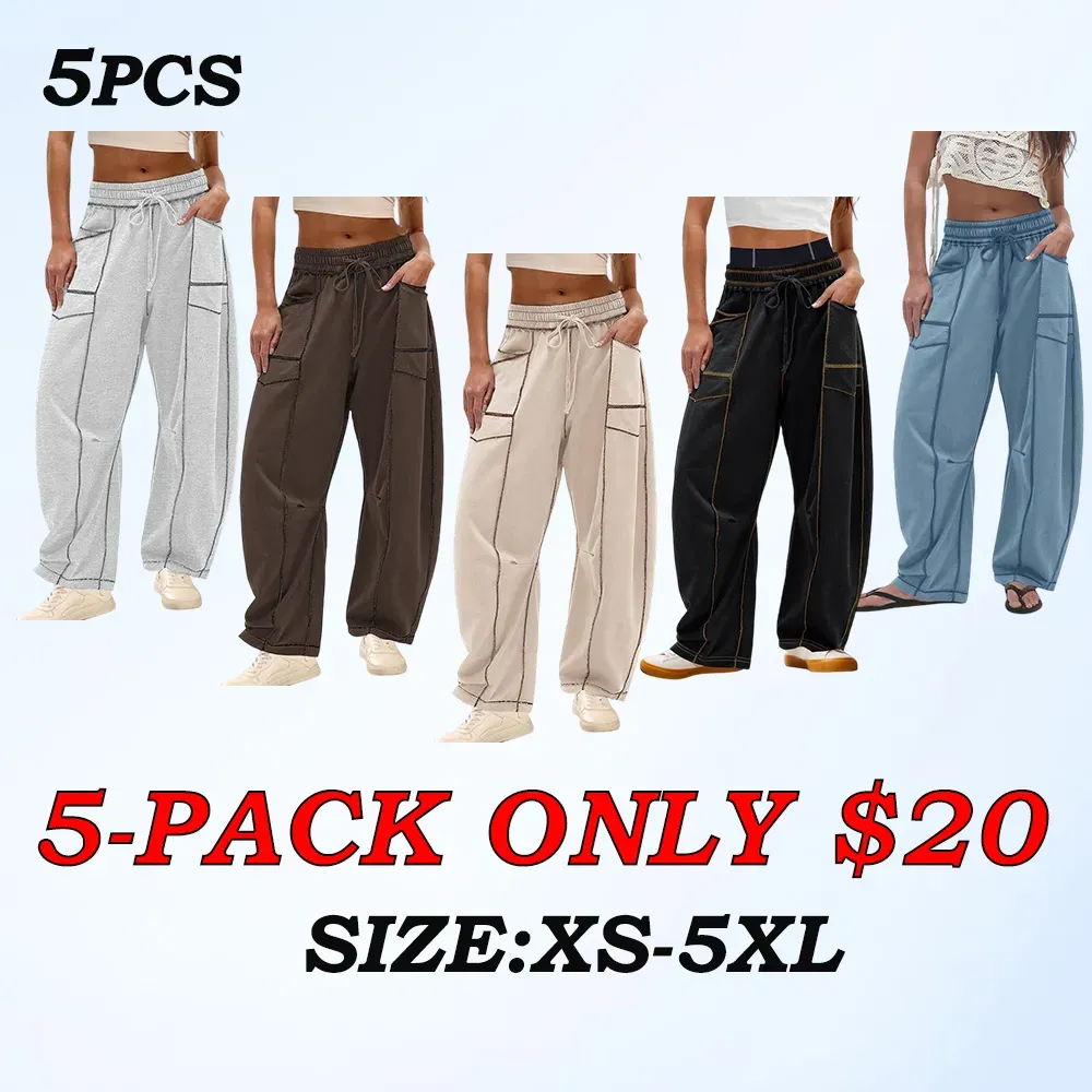 🔥Today's Specials-Women's Barrel Sweatpants - Baggy Wide Leg with Pockets & Drawstring
