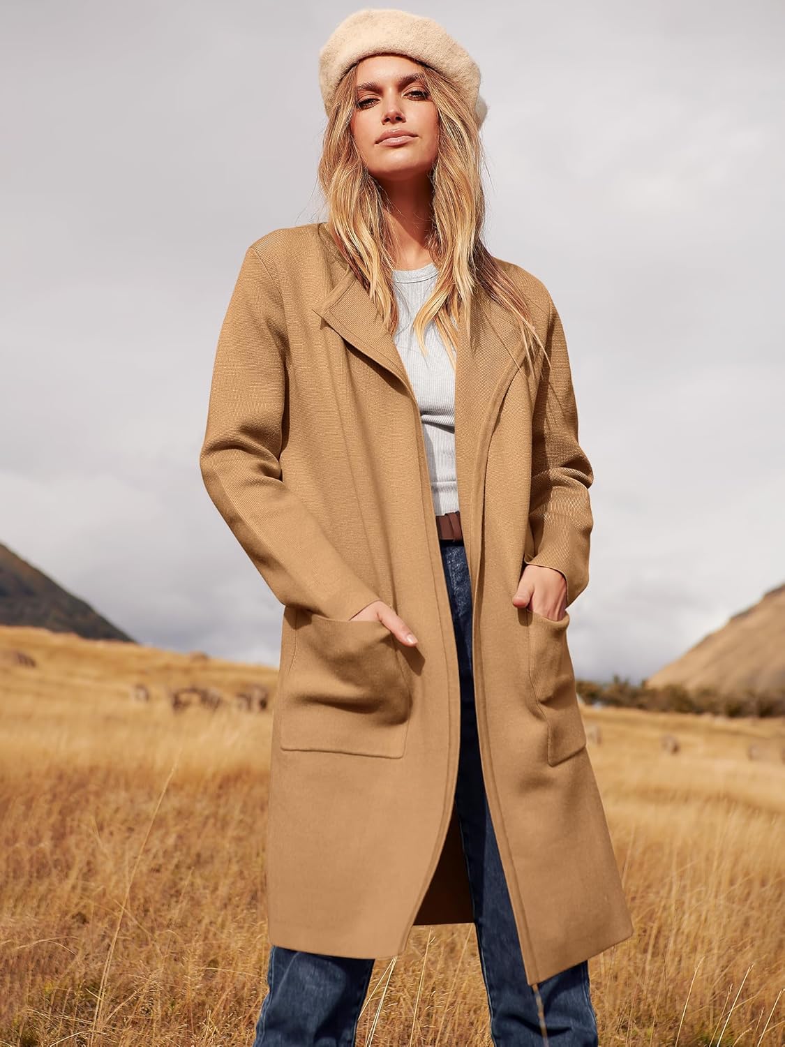 Women's Open Front Knit Lightweight Cardigan Casual Long Coatigan Sweater Lady Jacket Coat 2025 Fall Outerwear