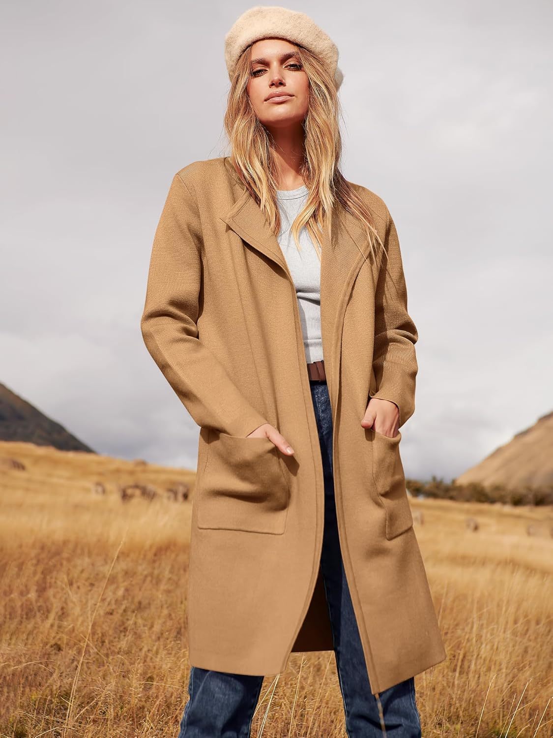 Women's Open Front Knit Lightweight Cardigan Casual Long Coatigan Sweater Lady Jacket Coat 2025 Fall Outerwear