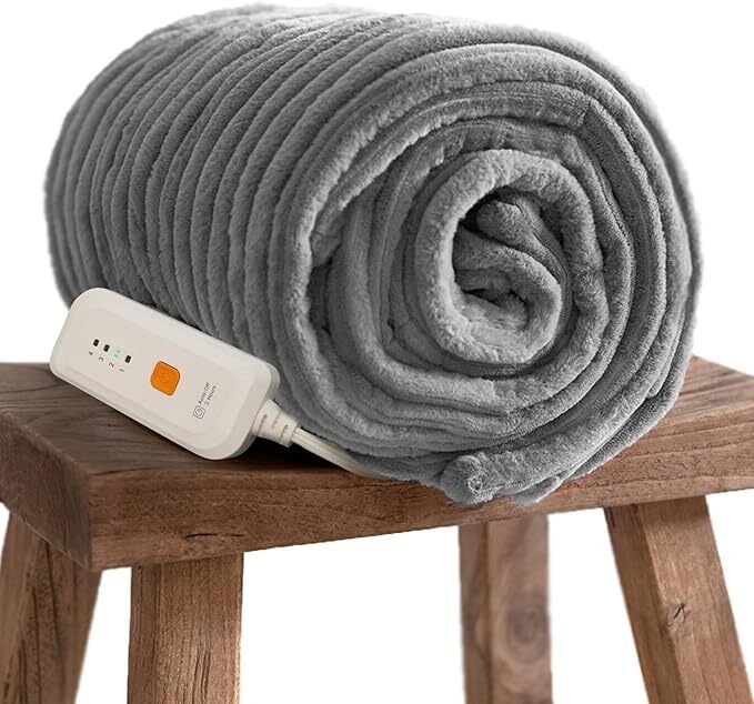 Electric Heated Wearable Blanket - Flannel & Sherpa,  6 Heating Levels & Timer, Wearable with Built-in Foot Pockets & Sleeves