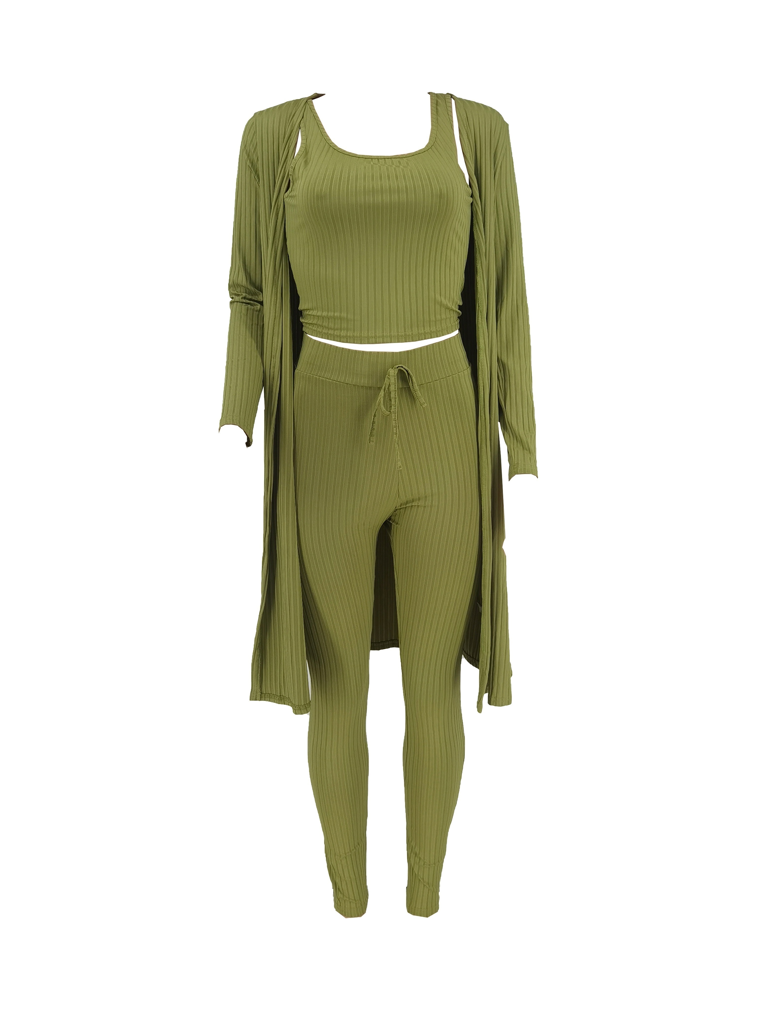 Women 3 Piece Wide Leg Pants Set Casual Long Sleeve Jacket Cardigan With Solid Tank Pants Set Dinner Suit Women