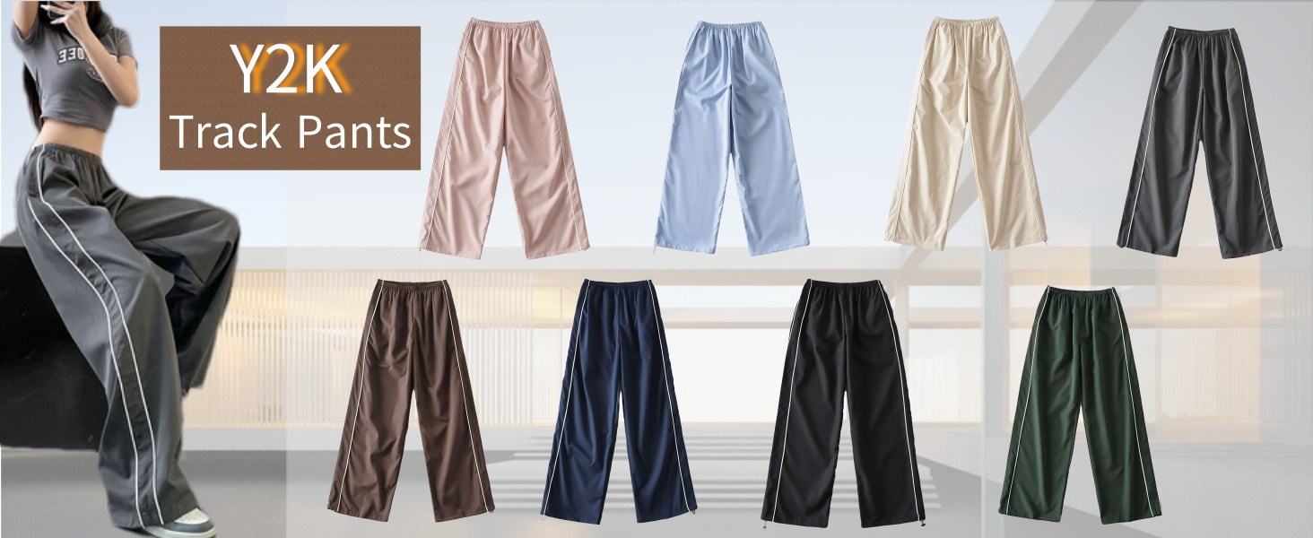 Girls High Waist Parachute Pants Y2K Cargo Trousers with Pockets