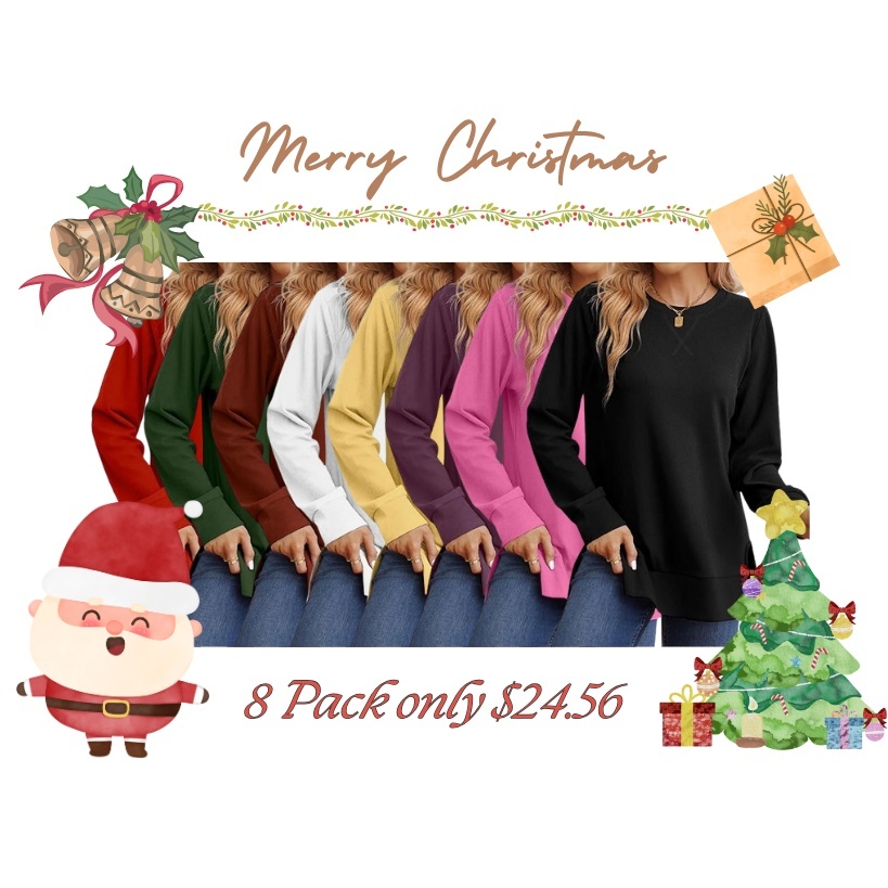 Christmas Deals$24.96 for 8 pack- Women's Long Sleeve Side S