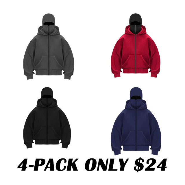 Unisex Hoodie with Built-In Eye Mask, Double Hooded Hoodie, Full Zip H