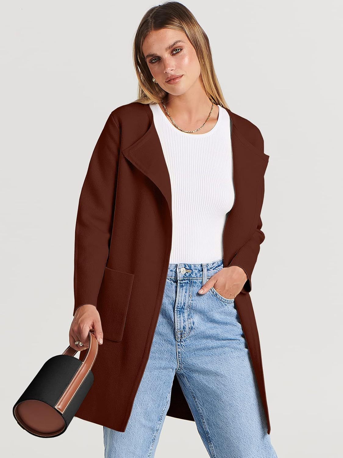 Women's Open Front Knit Lightweight Cardigan Casual Long Coatigan Sweater Lady Jacket Coat 2025 Fall Outerwear