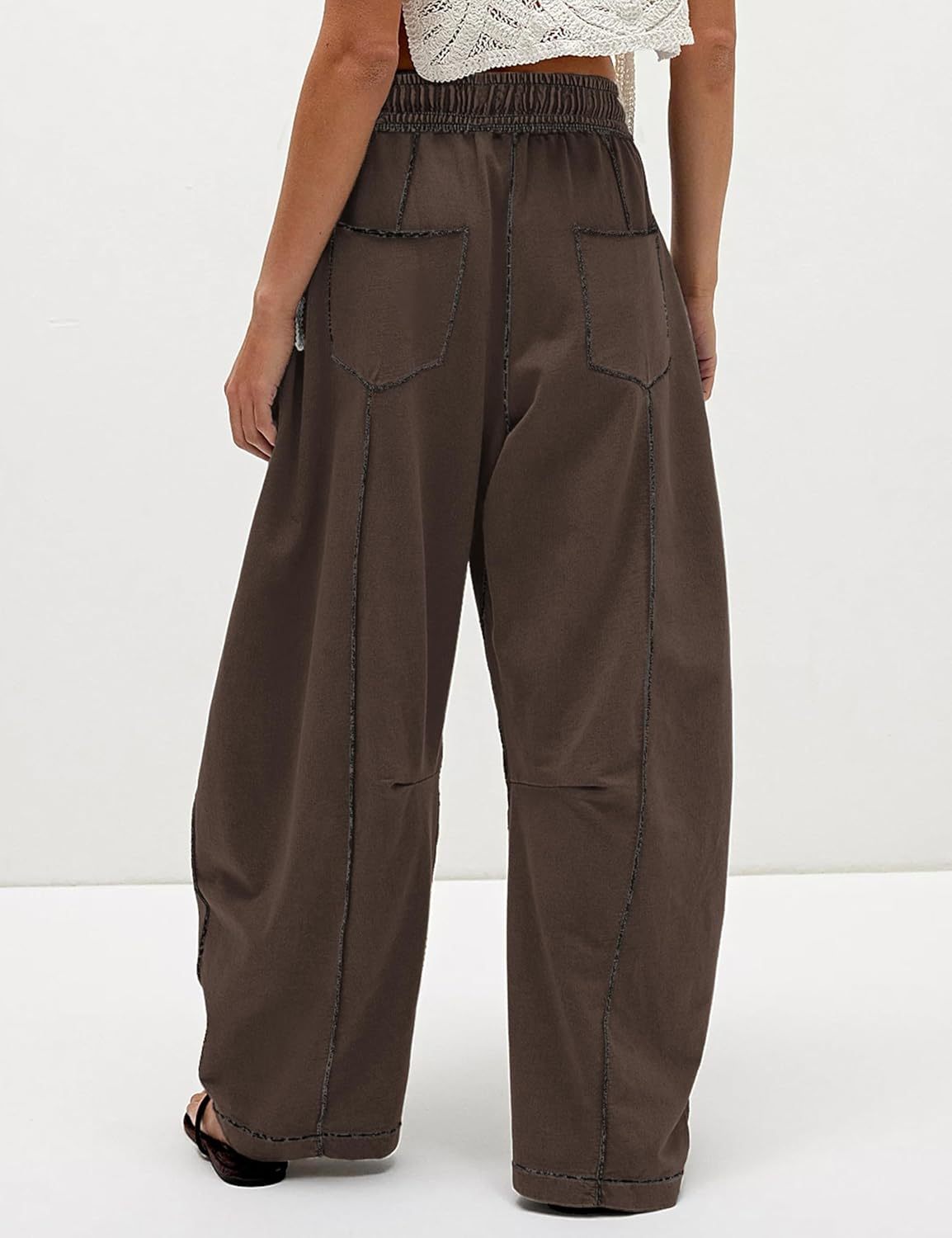 Womens Baggy Barrel Pants Wide Leg Lounge Drawstring Sweatpants with Pockets