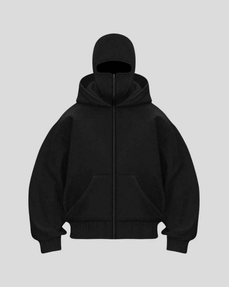 Unisex Hoodie with Built-In Eye Mask, Double Hooded Hoodie, Full Zip Hooded Sweatshirt for Cold Weather
