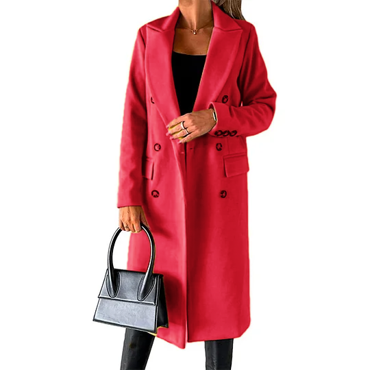 Womens Long Wool Coat Double Breasted Trench Coat Fall Winter Clothes