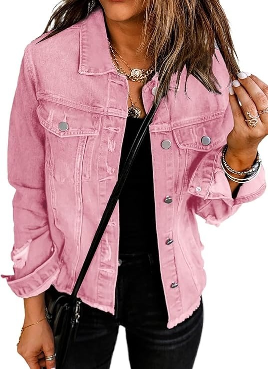 🔥Last day promotion⏰—Womens Washed Crop Denim Jacket With Pockets