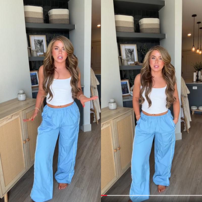 Ommig Women's Parachute Wideleg Pants Baggy Y2K Elastic Waist Wide Leg Track Pants Trousers Casual