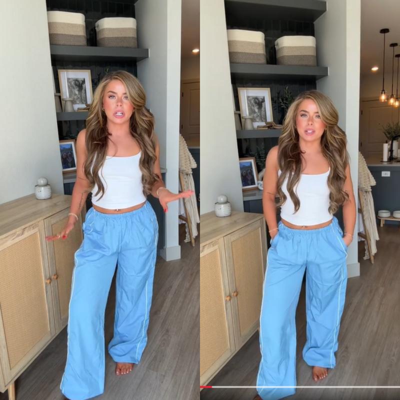 Ommig Women's Parachute Wideleg Pants Baggy Y2K Elastic Waist Wide Leg Track Pants Trousers Casual