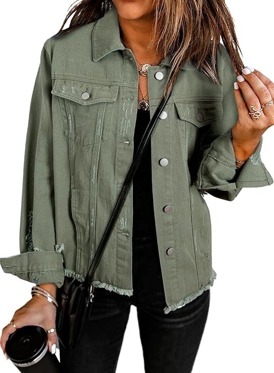 🔥Last day promotion⏰—Womens Washed Crop Denim Jacket With Pockets