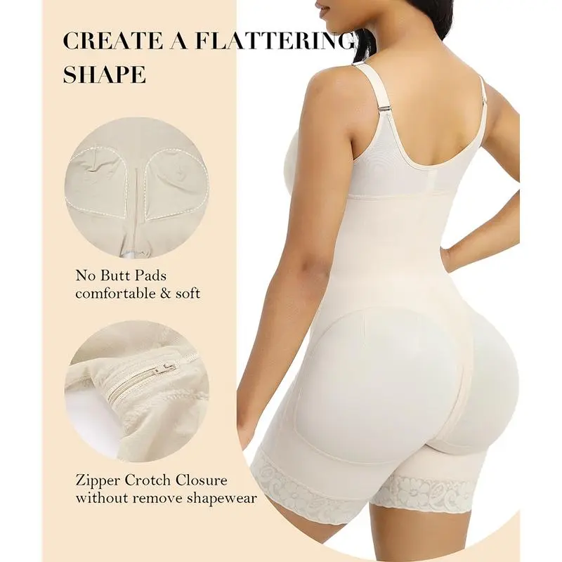 Women's Shaping Underwear Tummy-Control and Butt-Lifting Shaping Pants Zippered Crotch Removable Straps