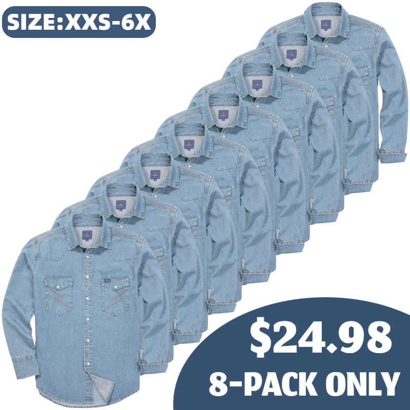🔥HOT-SALE 🔥Men's Long Sleeve Stone-Washed and Pre-Washed Denim Work Shirt