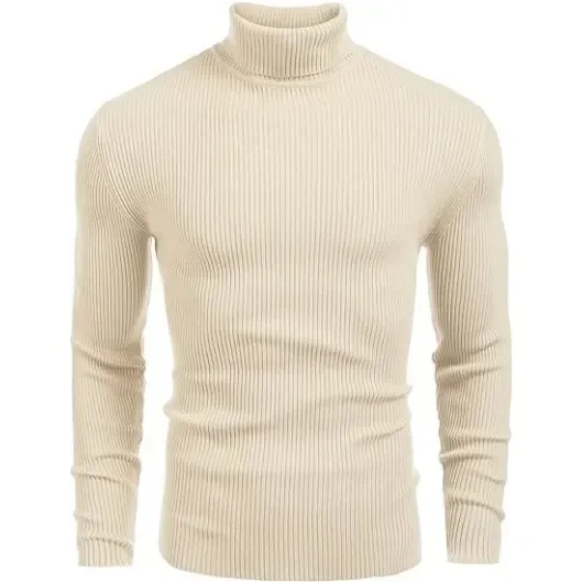 Fall/Winter Men’s Ribbed High-Neck Sweater – Slim Fit, Soft Knit, Warm Casual Pullover
