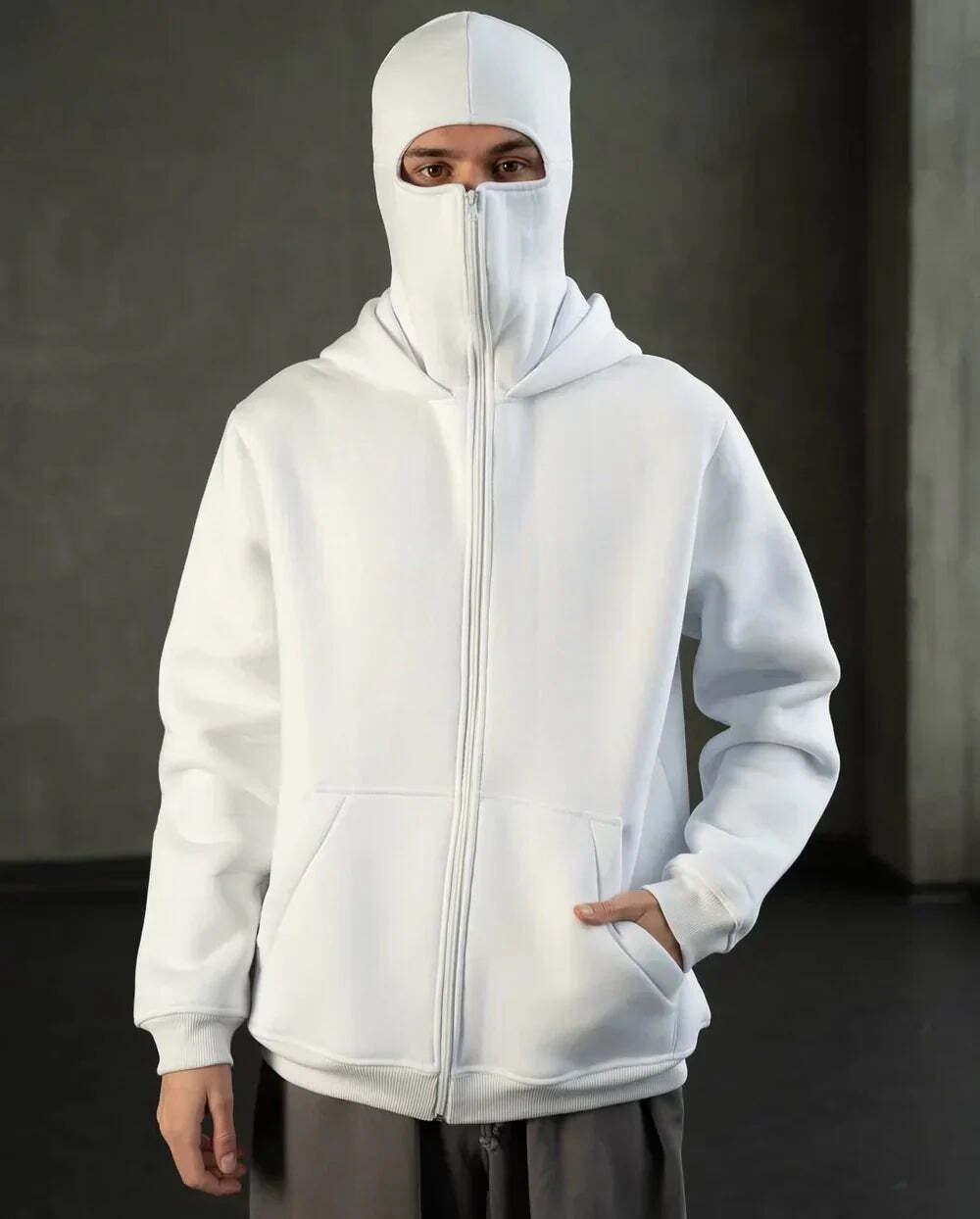 Unisex Hoodie with Built-In Eye Mask, Double Hooded Hoodie, Full Zip Hooded Sweatshirt for Cold Weather
