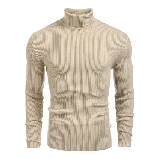 Fall/Winter Men’s Ribbed High-Neck Sweater – Slim Fit, Soft Knit, Warm Casual Pullover