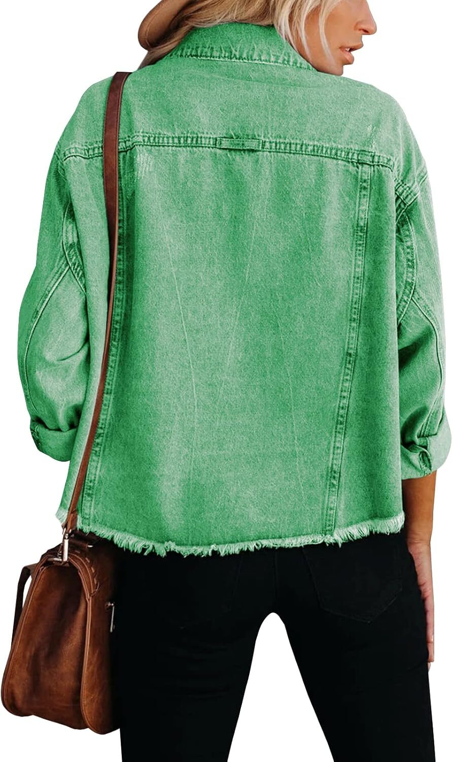 🔥Last day promotion⏰—Womens Washed Crop Denim Jacket With Pockets