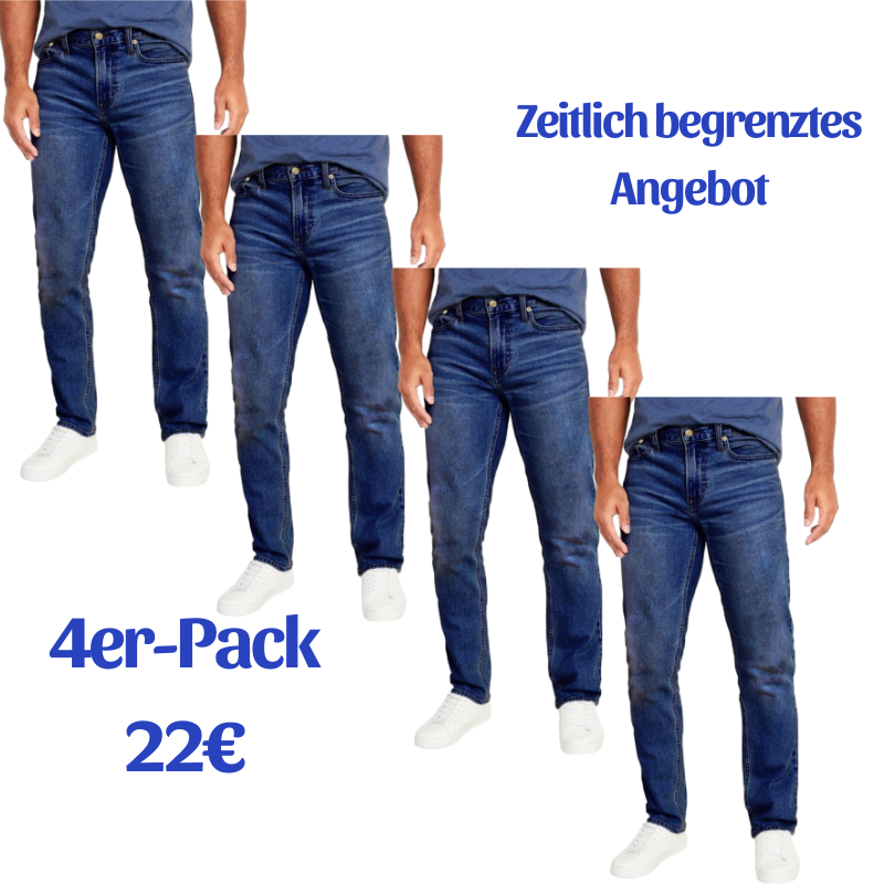 ⏰Letzter Tag nur 22 €!🔥Herren 4-Pack Flex-Stretch Slim gerade Jeans MIT 5-Pockets