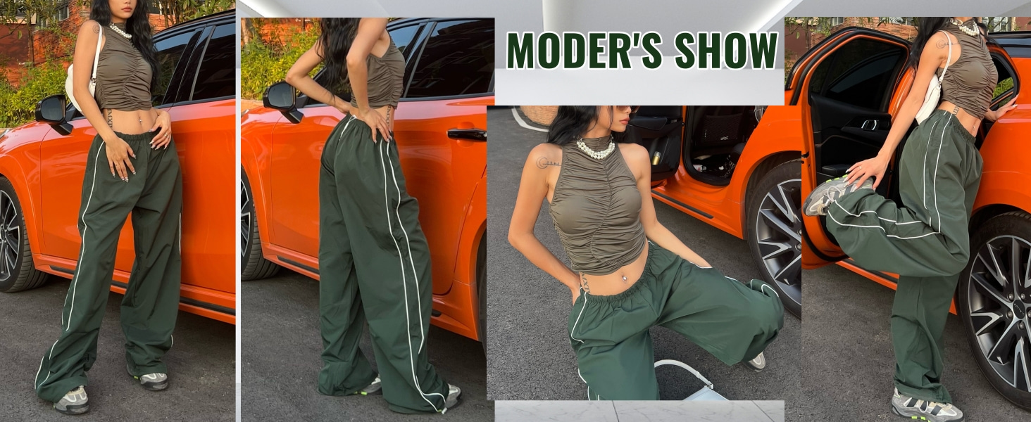 Women's Parachute Pants Baggy Elasitc Waist Relaxed Y2K Track Pant Trousers