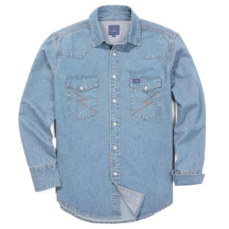 🔥HOT-SALE 🔥Men's Long Sleeve Stone-Washed and Pre-Washed Denim Work Shirt
