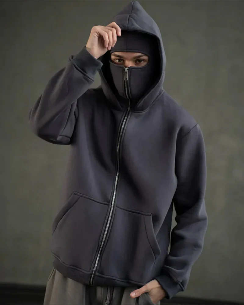 Unisex Hoodie with Built-In Eye Mask, Double Hooded Hoodie, Full Zip Hooded Sweatshirt for Cold Weather