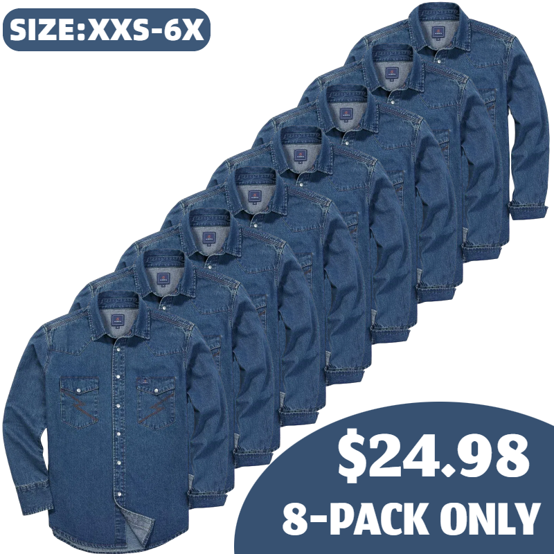 🔥HOT-SALE 🔥Men's Long Sleeve Stone-Washed and Pre-Washed Denim Work Shirt