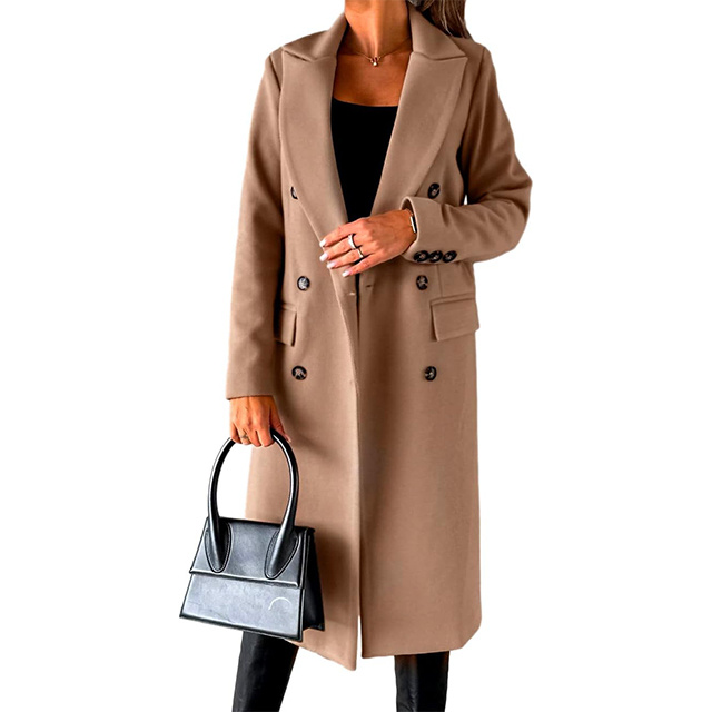 Womens Long Wool Coat Double Breasted Trench Coat Fall Winter Clothes