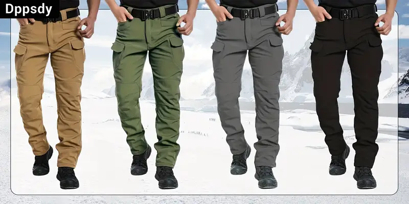 1包男士抓绒衬里工作裤 - 厚实，战术，多口袋设计，适合冬季户外活动，常规款式适用于徒步旅行、户外休闲穿着，秋/冬 | 纯色设计，加固口袋设计，露营装备，登山长裤，高质量面料，耐用结构，战术长裤，寒冷天气服装 商品详情 0