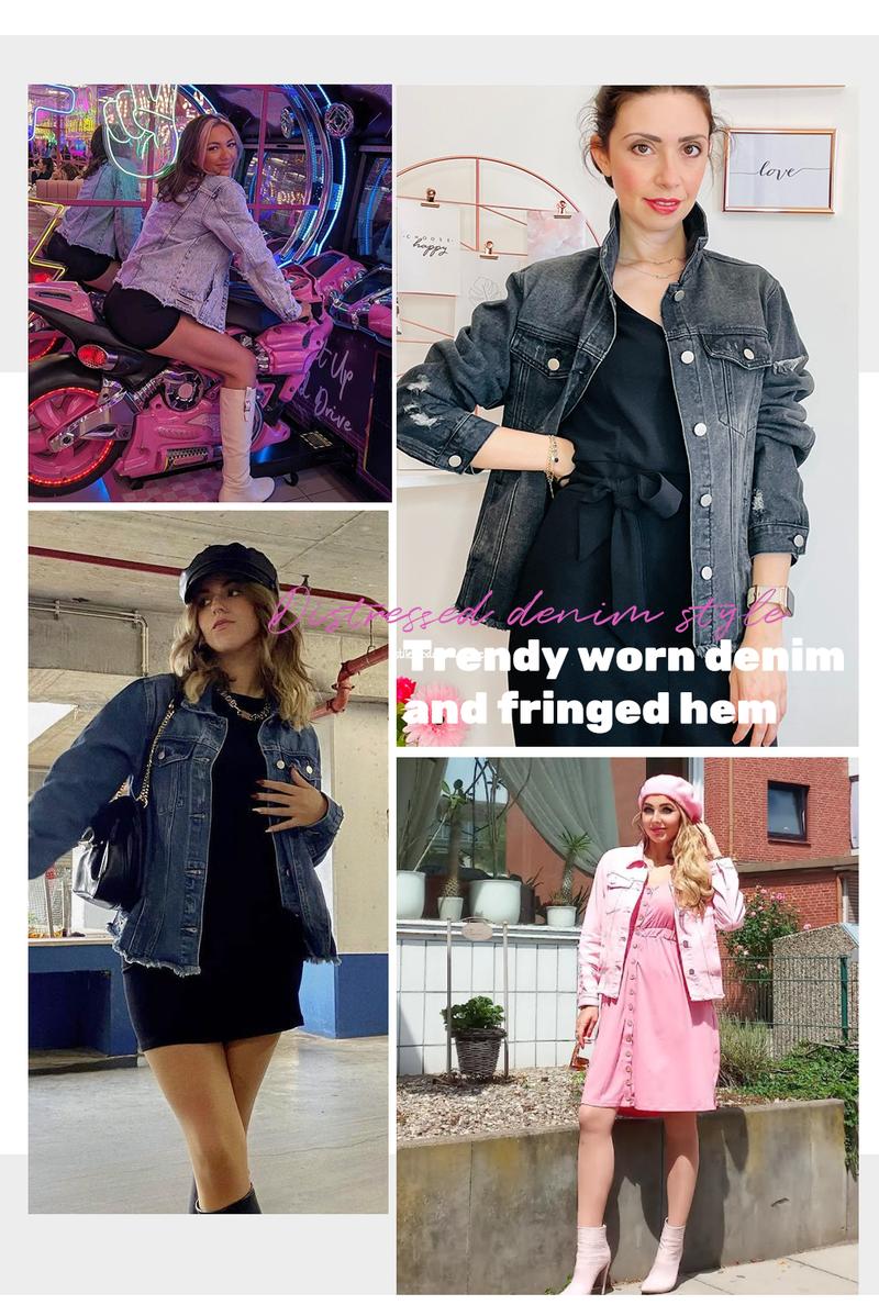 Product Introduction of EVALESS Women's Jean Jackets Casual Non Stretch Boyfriend Washed Coats Distressed Ripped Lapel Long Sleeve Denim Outwear Tops 2025 Spring Womenswear Outfits Dealsforyoudays 8