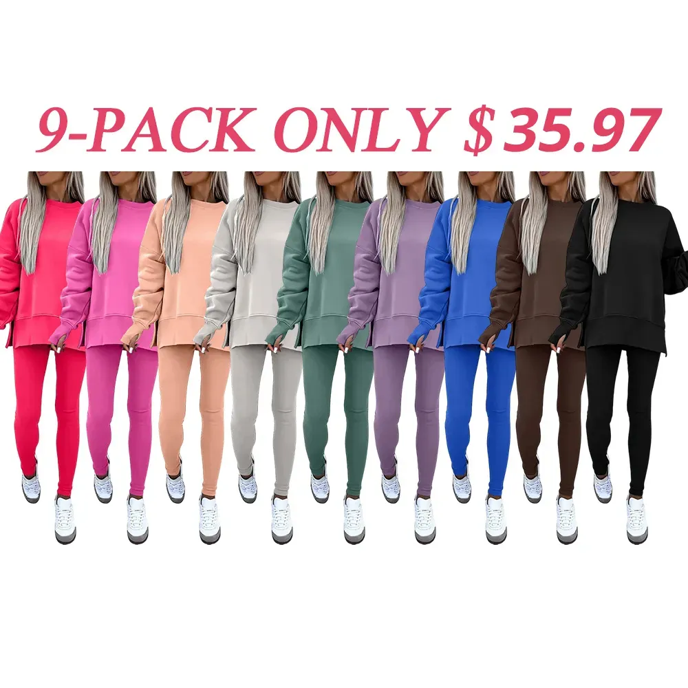 🔥6 PACKS $24🔥-Women's Drop-Shoulder Split Hem Sweatsuit Set