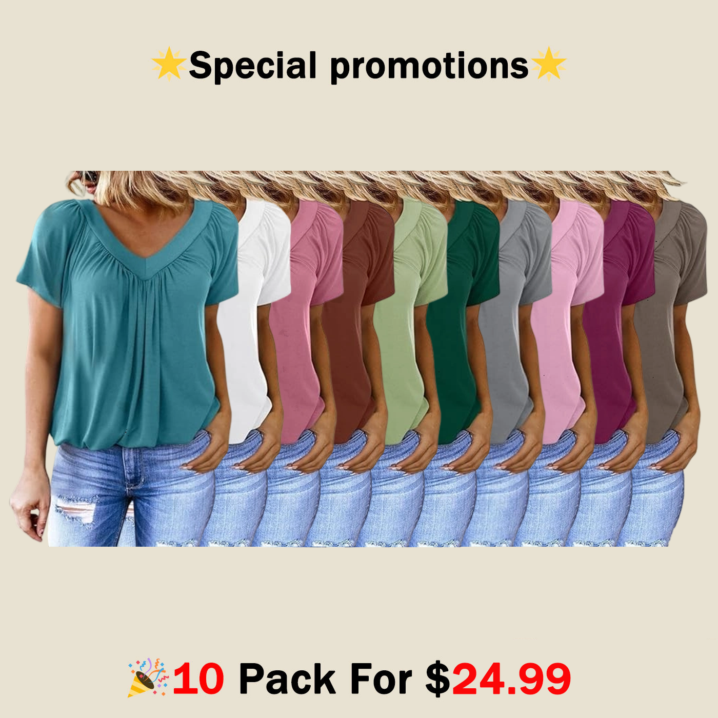 🔥Last day promotion🔥Women's Casual Summer T Shirts Short Sleeve V Neck Tops Tshirts