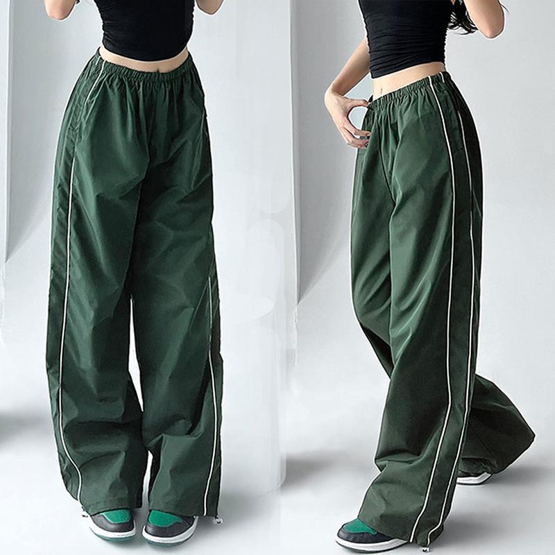 Ommig Women's Parachute Wideleg Pants Baggy Y2K Elastic Waist Wide Leg Track Pants Trousers Casual