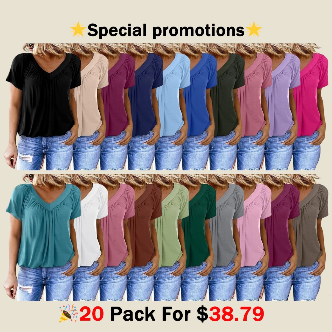 🔥Last day promotion🔥Women's Casual Summer T Shirts Short Sleeve V Neck Tops Tshirts