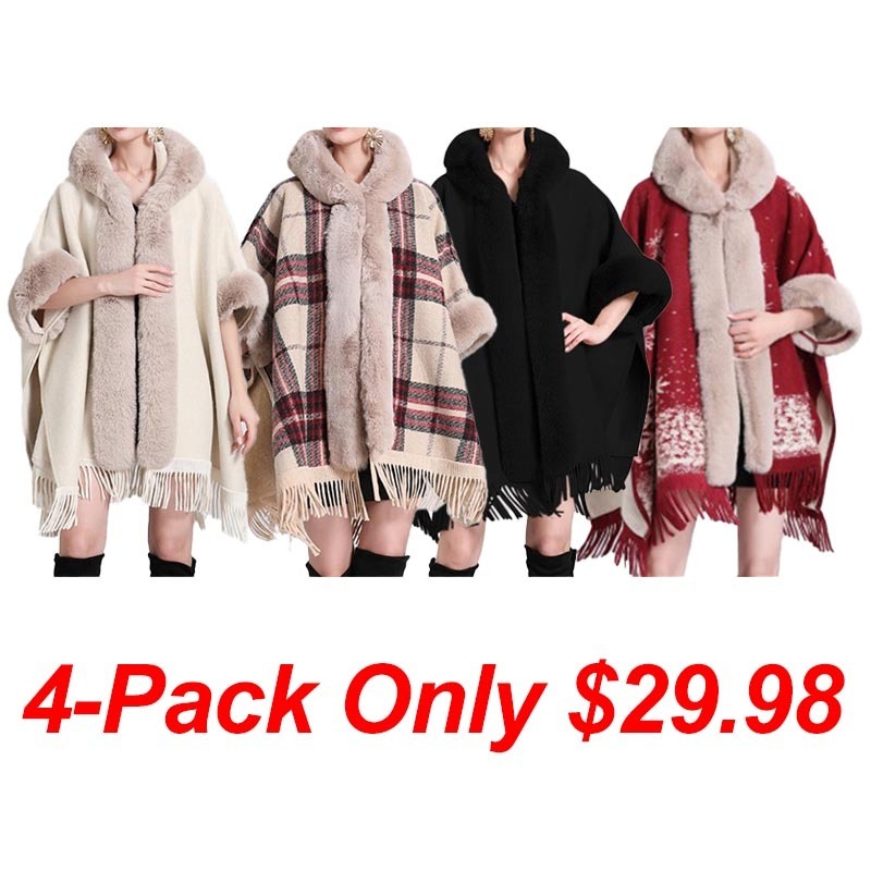 Women's Poncho With a Hoodie and Fringes