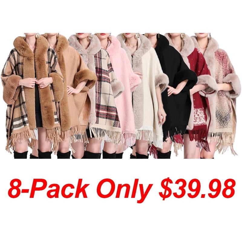 Women's Poncho With a Hoodie and Fringes