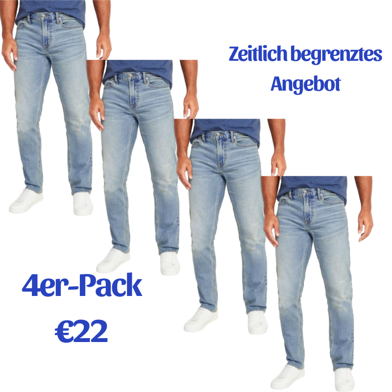 ⏰Letzter Tag nur 22 €!🔥Herren 4-Pack Flex-Stretch Slim gerade Jeans MIT 5-Pockets