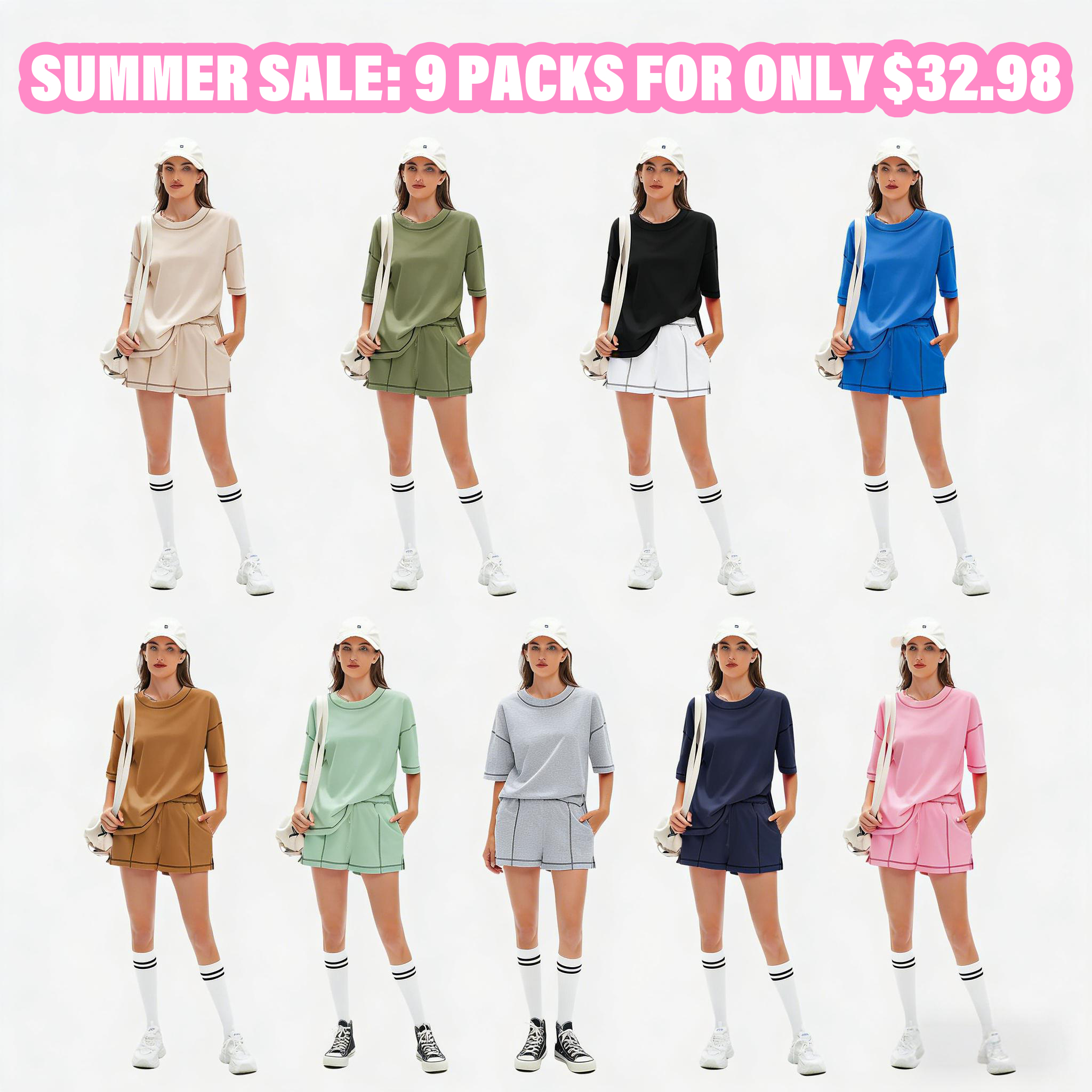 Women's Casual Summer 100% Cotton 2 Piece Sets