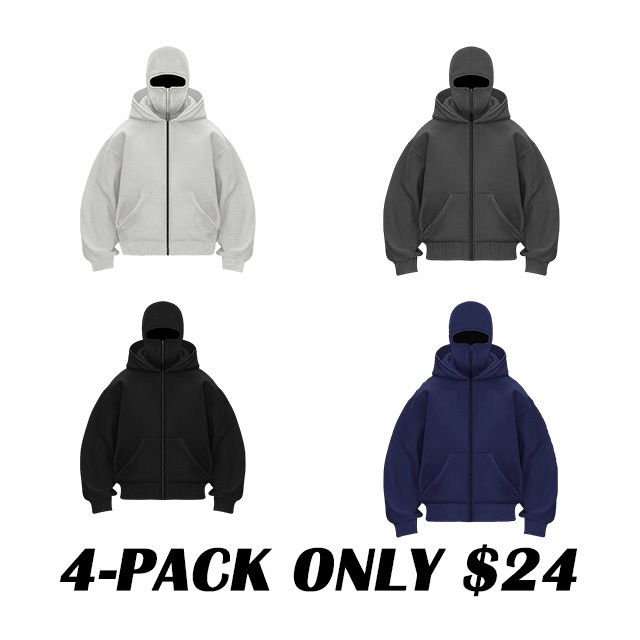 Unisex Hoodie with Built-In Eye Mask, Double Hooded Hoodie, Full Zip Hooded Sweatshirt for Cold Weather