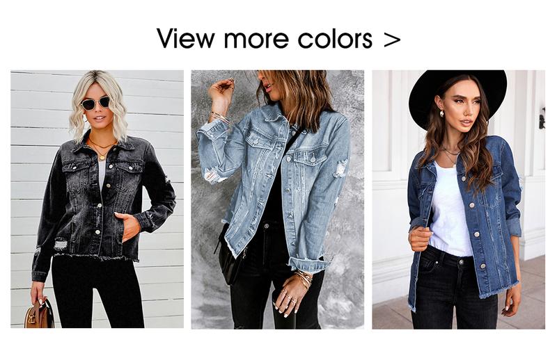 Product Introduction of EVALESS Women's Jean Jackets Casual Non Stretch Boyfriend Washed Coats Distressed Ripped Lapel Long Sleeve Denim Outwear Tops 2025 Spring Womenswear Outfits Dealsforyoudays 7