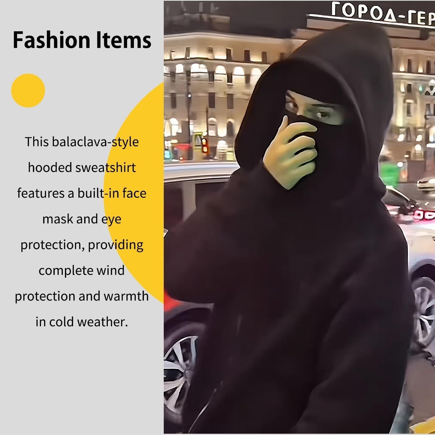 Unisex Hoodie with Built-In Eye Mask, Double Hooded Hoodie, Full Zip Hooded Sweatshirt for Cold Weather