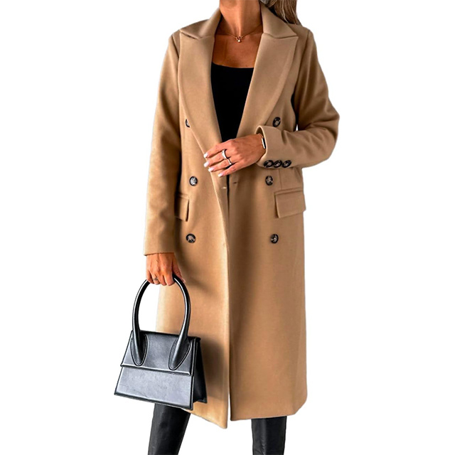 Womens Long Wool Coat Double Breasted Trench Coat Fall Winter Clothes