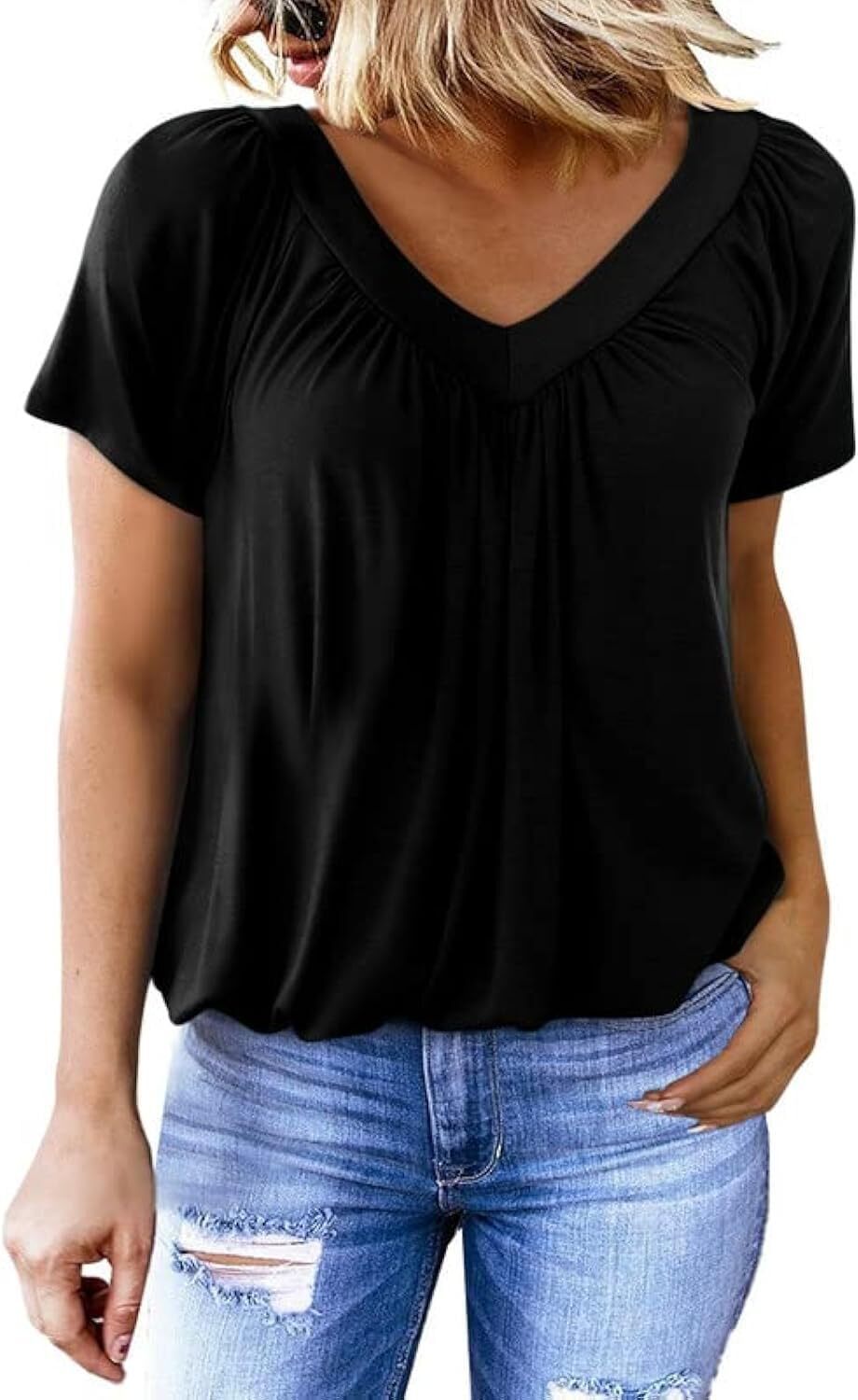 🔥Last day promotion🔥Women's Casual Summer T Shirts Short Sleeve V Neck Tops Tshirts