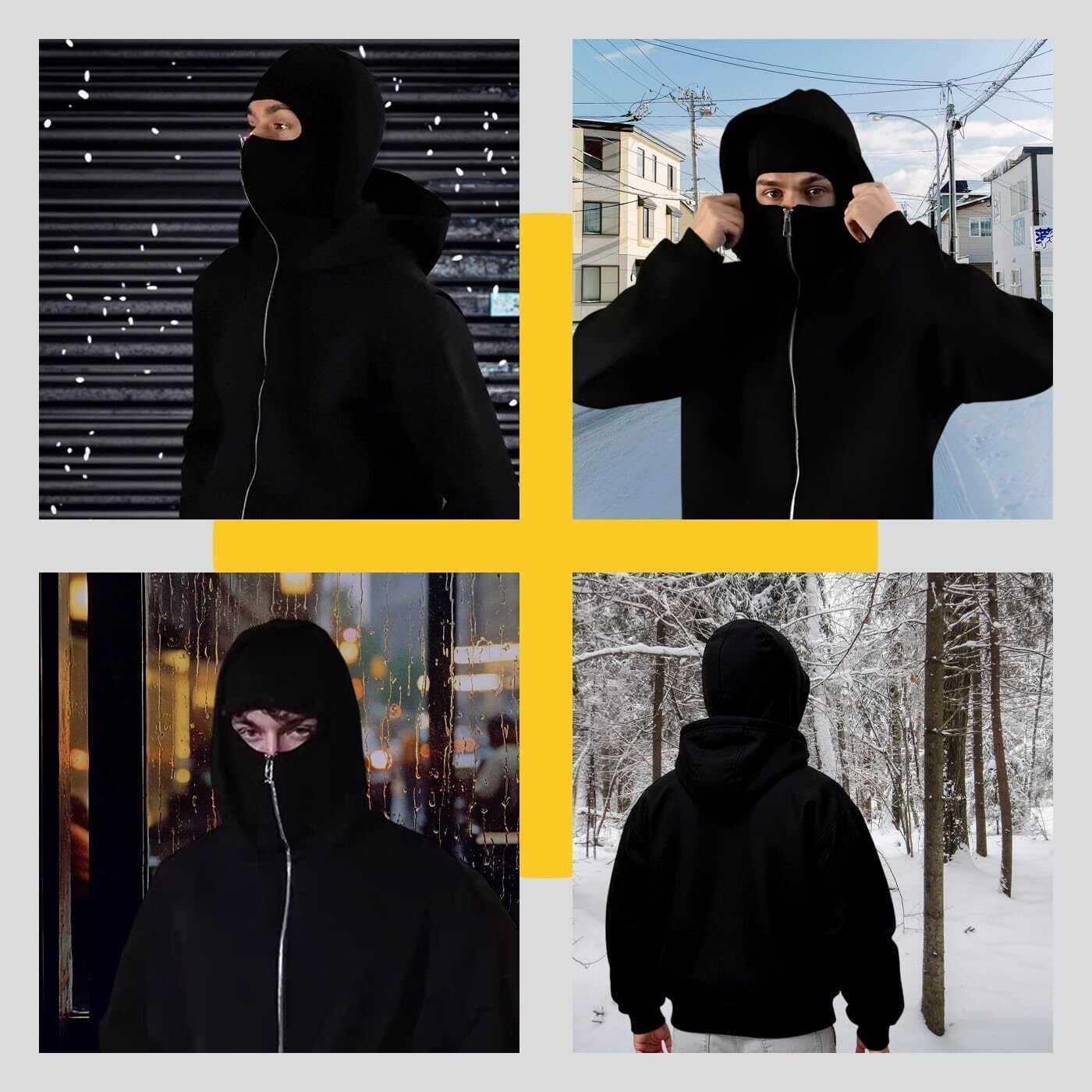 Unisex Hoodie with Built-In Eye Mask, Double Hooded Hoodie, Full Zip Hooded Sweatshirt for Cold Weather