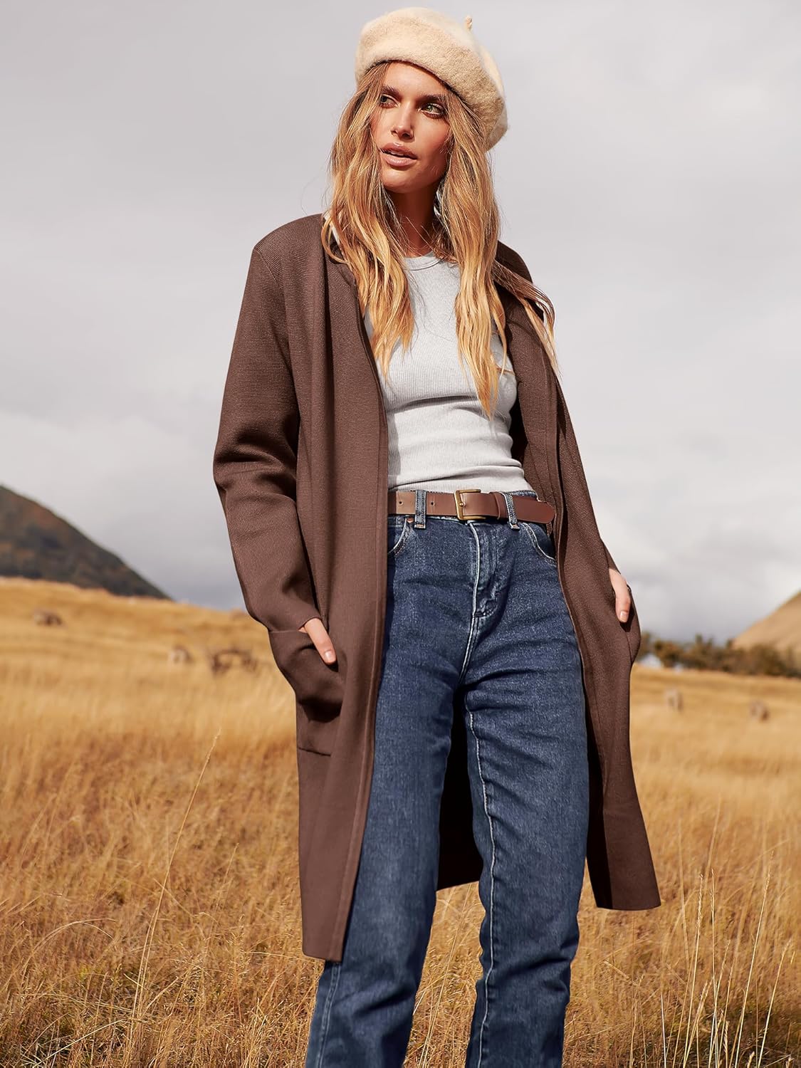 Women's Open Front Knit Lightweight Cardigan Casual Long Coatigan Sweater Lady Jacket Coat 2025 Fall Outerwear